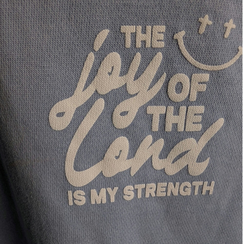 Oversized Blue Hoodie Sweatshirt "THE joy OF THE Lord IS MY STRENGTH" Size XL - Picture 3 of 5